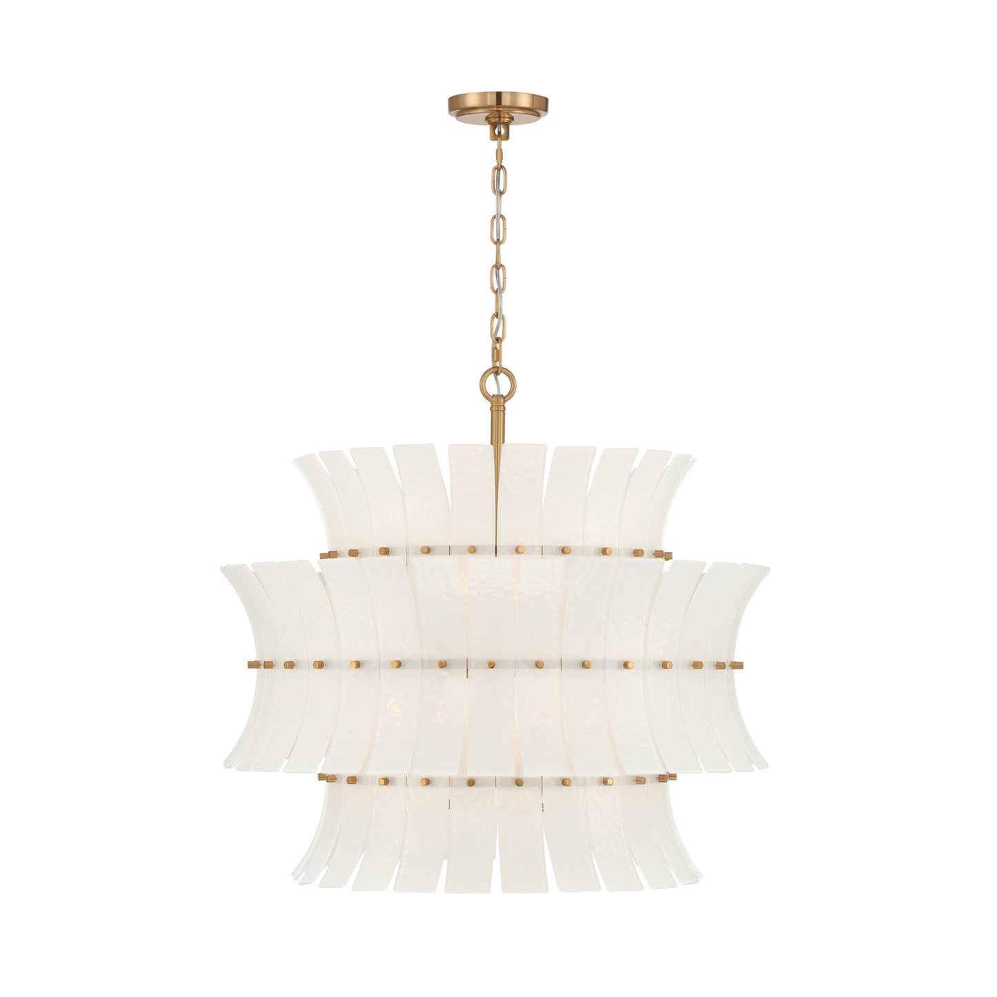 Crystorama Abigail 28in 8-Light Chandelier | Mid-Century Aged Brass Steel and White Curved Glass | Dining Room & Entryway | 28 x 28 x 26 in | Model ABI-2005-AG-WH