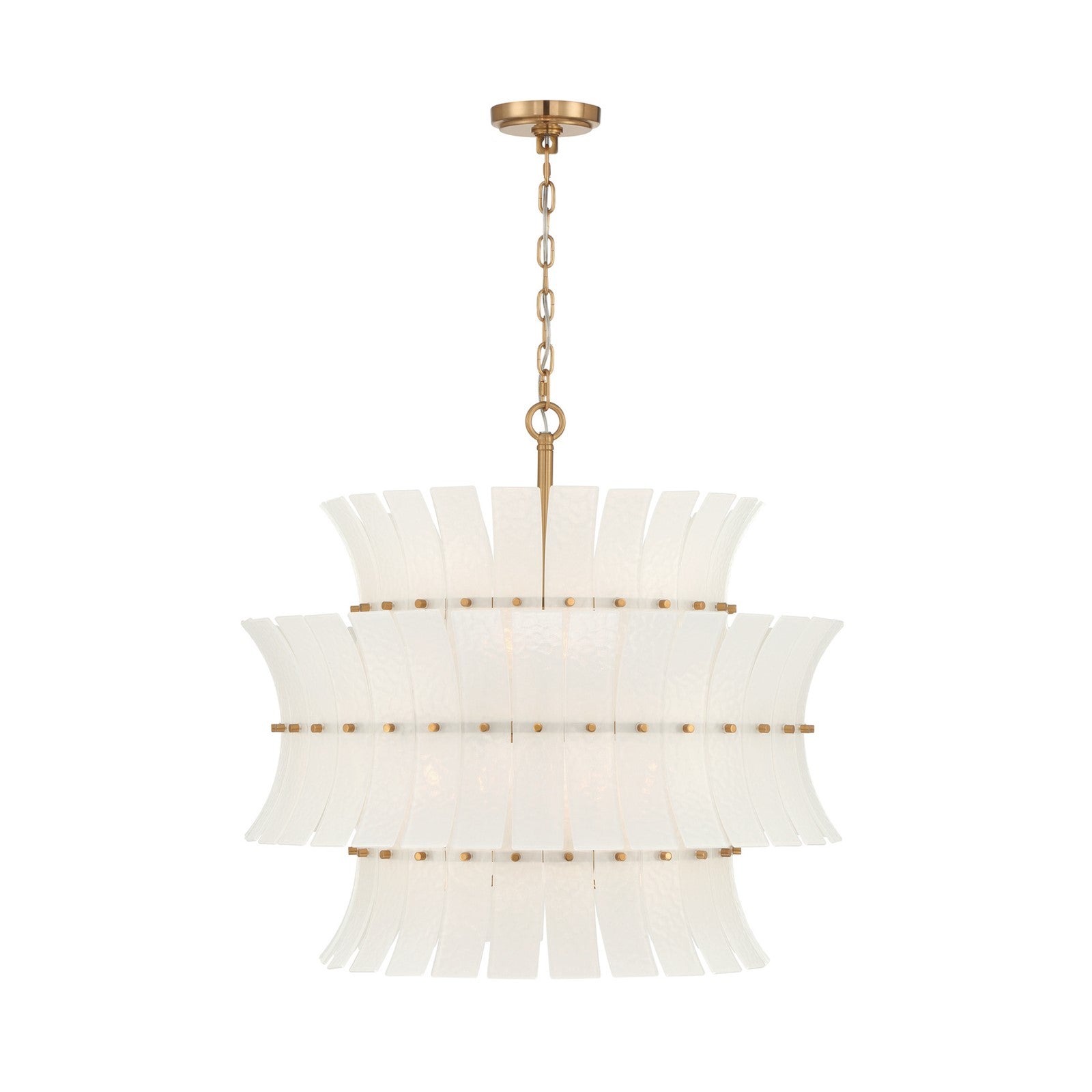 Crystorama Abigail 28in 8-Light Chandelier | Mid-Century Aged Brass Steel and White Curved Glass | Dining Room & Entryway | 28 x 28 x 26 in | Model ABI-2005-AG-WH