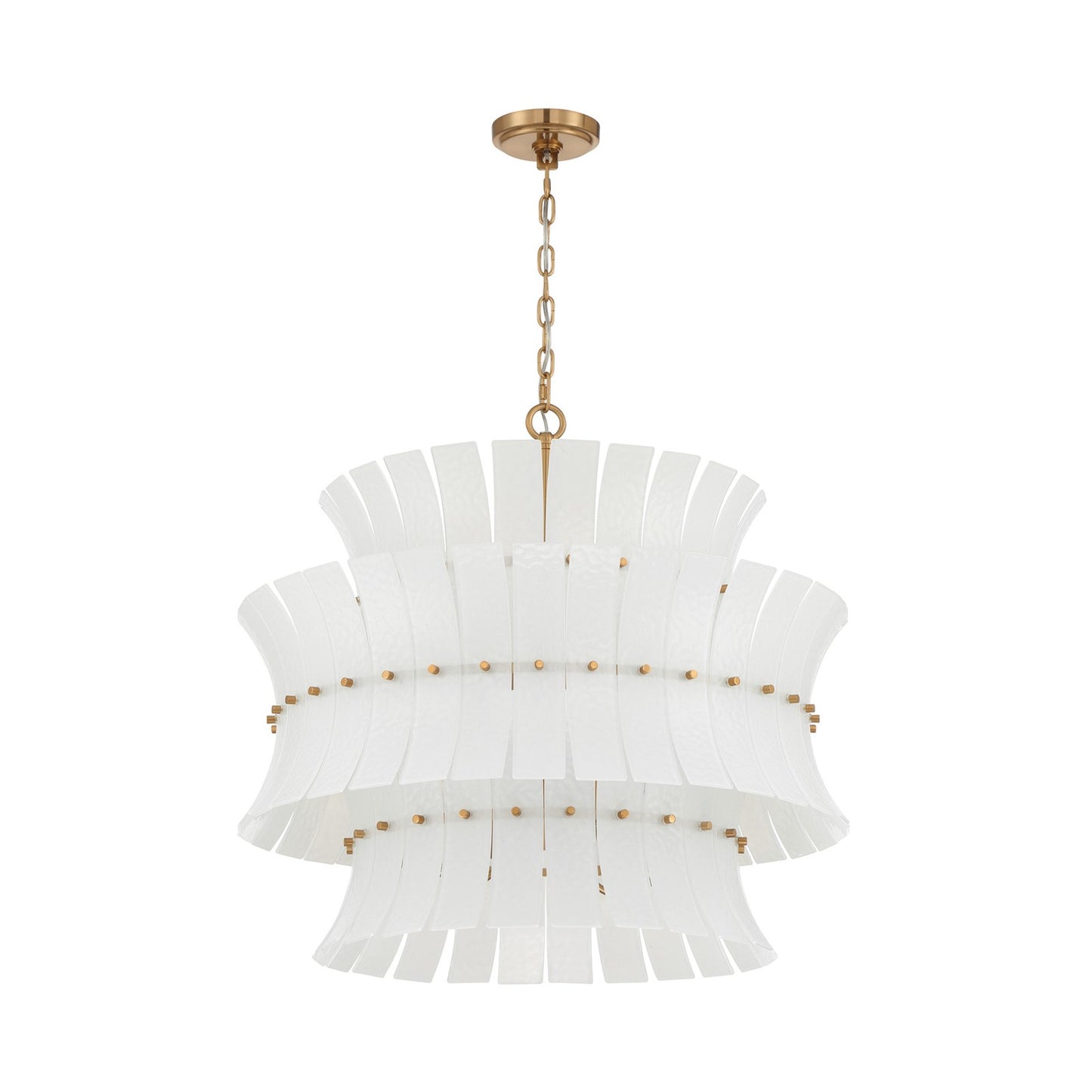 Crystorama Abigail 28in 8-Light Chandelier | Mid-Century Aged Brass Steel and White Curved Glass | Dining Room & Entryway | 28 x 28 x 26 in | Model ABI-2005-AG-WH