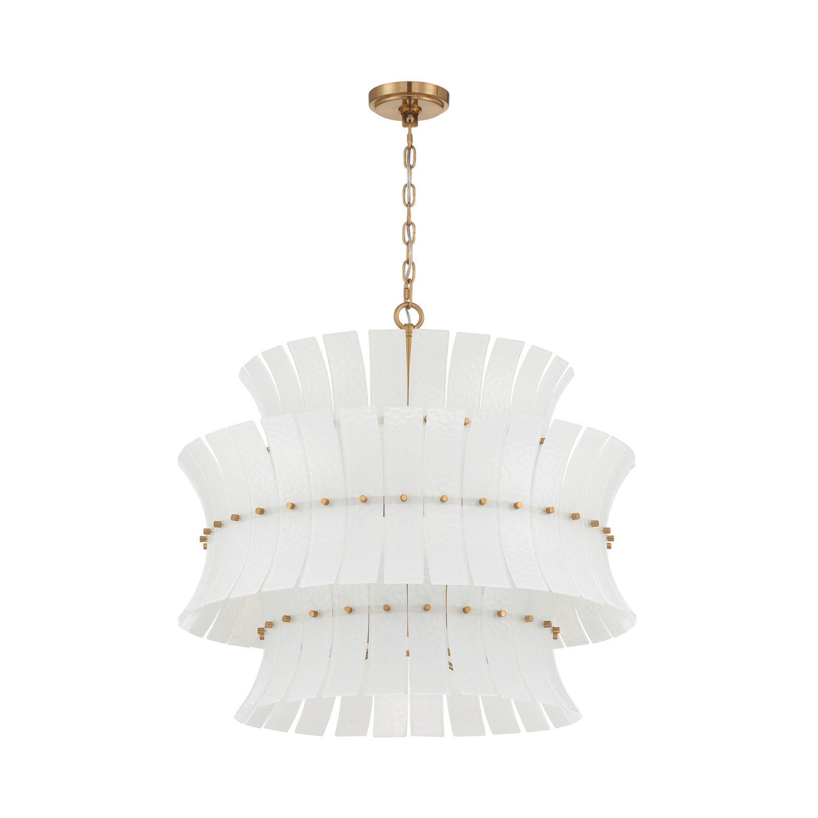 Crystorama Abigail 28in 8-Light Chandelier | Mid-Century Aged Brass Steel and White Curved Glass | Dining Room & Entryway | 28 x 28 x 26 in | Model ABI-2005-AG-WH