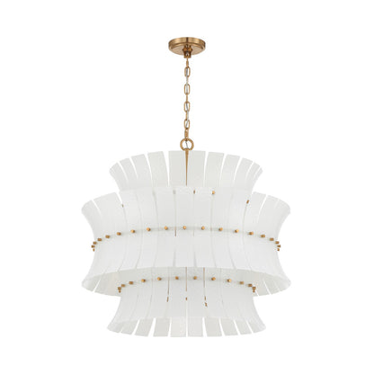 Crystorama Abigail 28in 8-Light Chandelier | Mid-Century Aged Brass Steel and White Curved Glass | Dining Room & Entryway | 28 x 28 x 26 in | Model ABI-2005-AG-WH