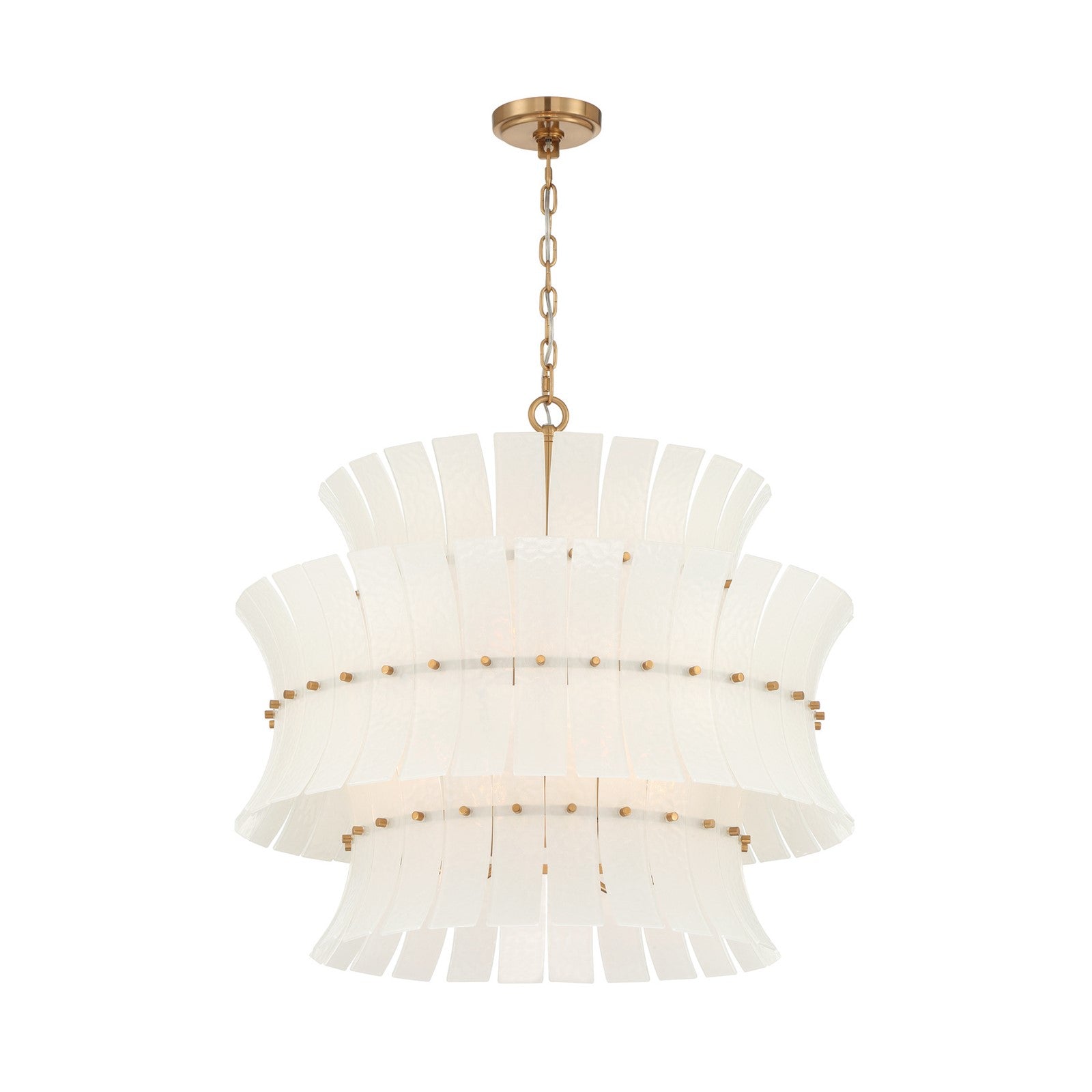 Crystorama Abigail 28in 8-Light Chandelier | Mid-Century Aged Brass Steel and White Curved Glass | Dining Room & Entryway | 28 x 28 x 26 in | Model ABI-2005-AG-WH