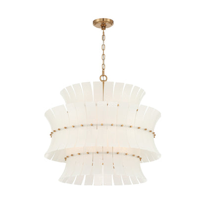 Crystorama Abigail 28in 8-Light Chandelier | Mid-Century Aged Brass Steel and White Curved Glass | Dining Room & Entryway | 28 x 28 x 26 in | Model ABI-2005-AG-WH