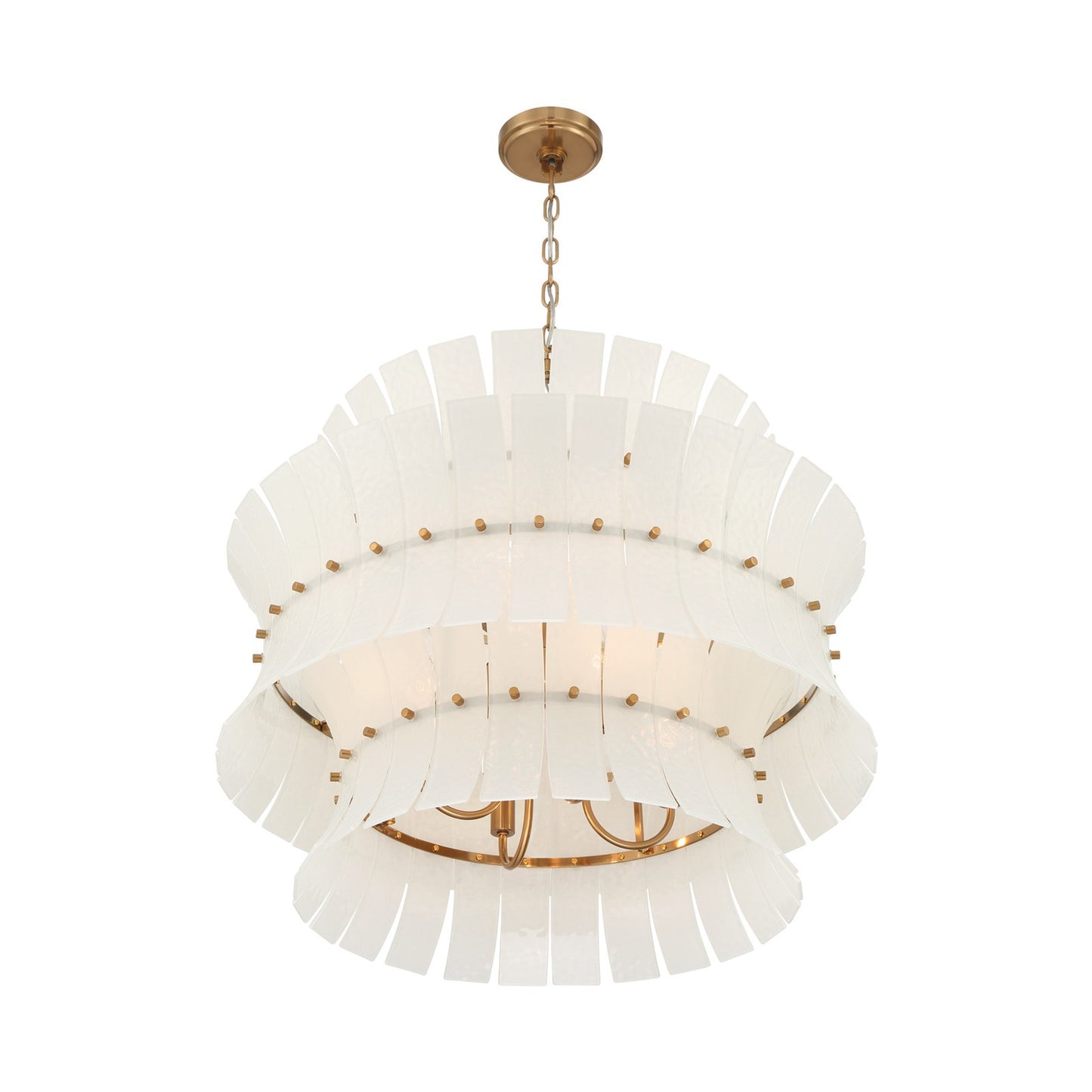 Crystorama Abigail 28in 8-Light Chandelier | Mid-Century Aged Brass Steel and White Curved Glass | Dining Room & Entryway | 28 x 28 x 26 in | Model ABI-2005-AG-WH