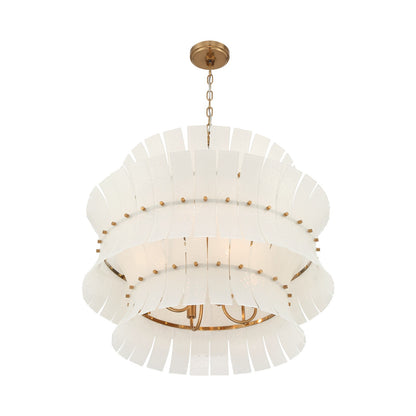 Crystorama Abigail 28in 8-Light Chandelier | Mid-Century Aged Brass Steel and White Curved Glass | Dining Room & Entryway | 28 x 28 x 26 in | Model ABI-2005-AG-WH