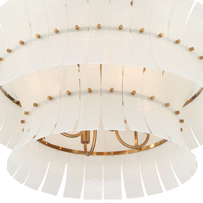Crystorama Abigail 28in 8-Light Chandelier | Mid-Century Aged Brass Steel and White Curved Glass | Dining Room & Entryway | 28 x 28 x 26 in | Model ABI-2005-AG-WH