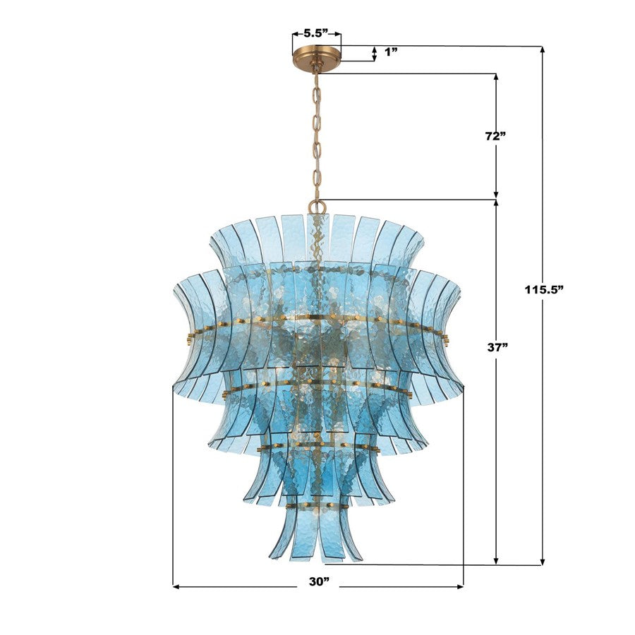 Crystorama Abigail 21 Light Chandelier, Blue/Brass/Gold