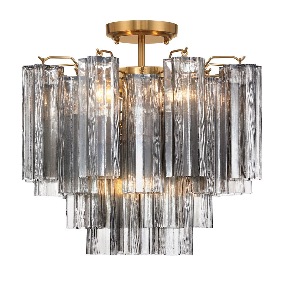 Crystorama Addis 4 Lt Semi Flush, Gray/Brass/Gold/Smoke - ADD-300-AG-SM-CEILING