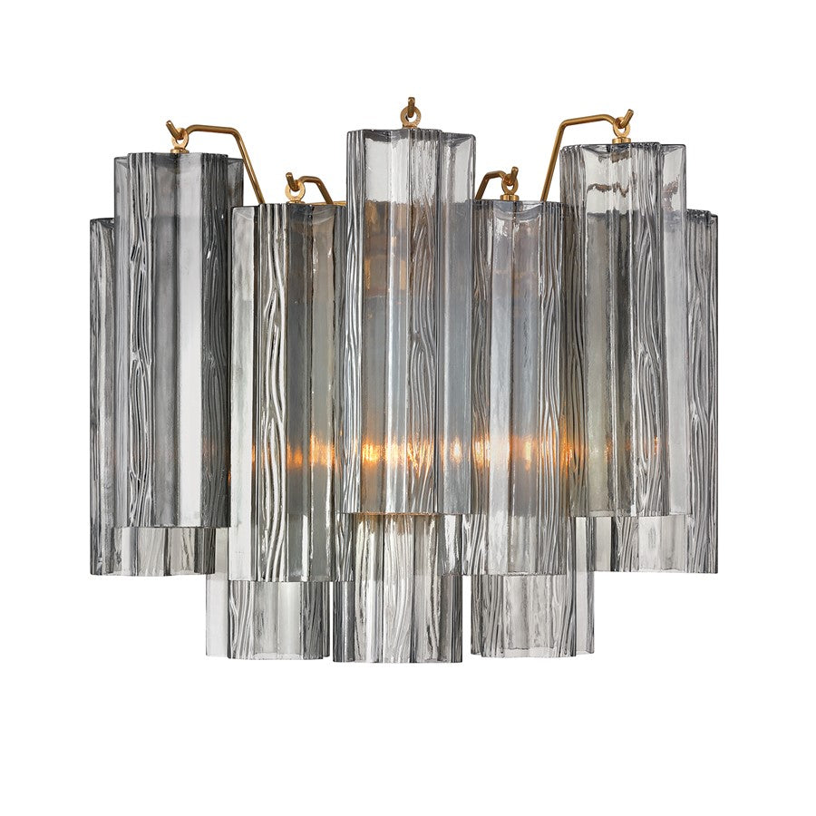 Crystorama Addis 2 Light 12" Sconce, Gray/Brass/Gold/Smoke - ADD-302-AG-SM