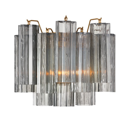 Crystorama Addis 2 Light 12" Sconce, Gray/Brass/Gold/Smoke - ADD-302-AG-SM