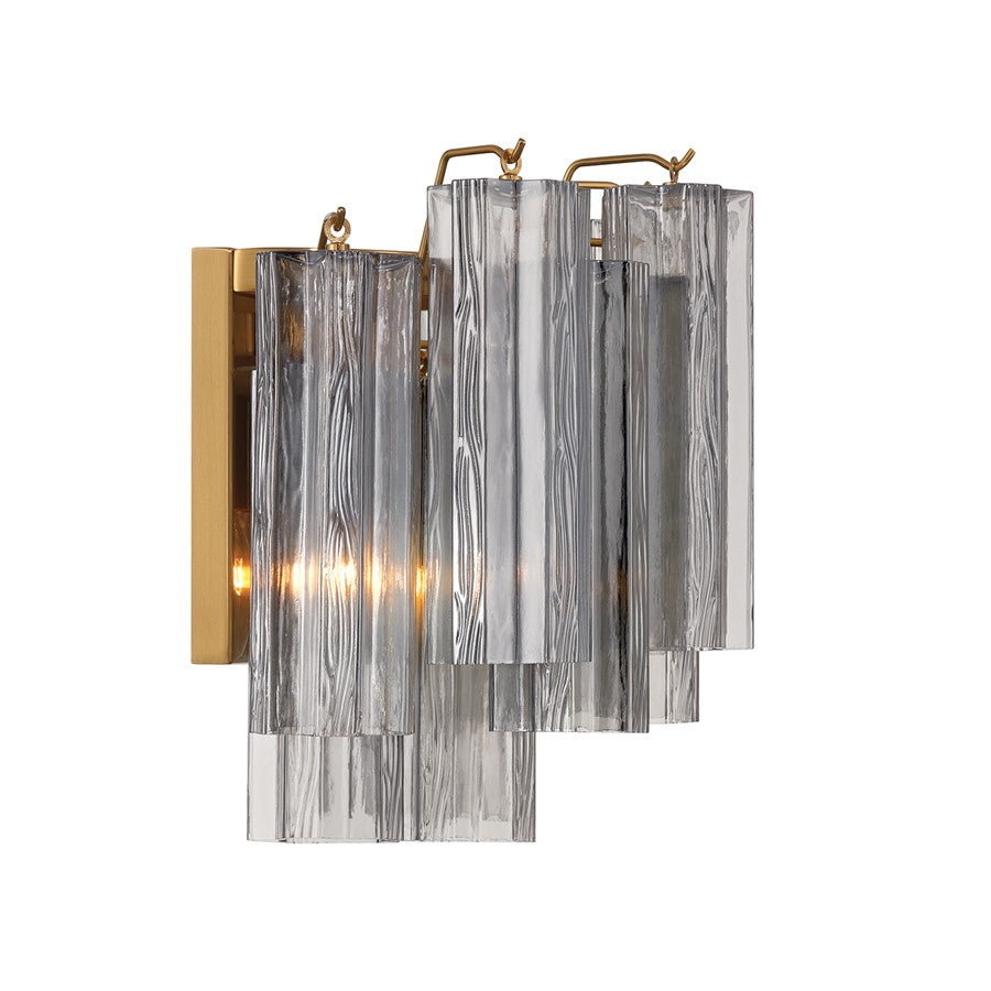 Crystorama Addis 2 Light 12" Sconce, Gray/Brass/Gold/Smoke