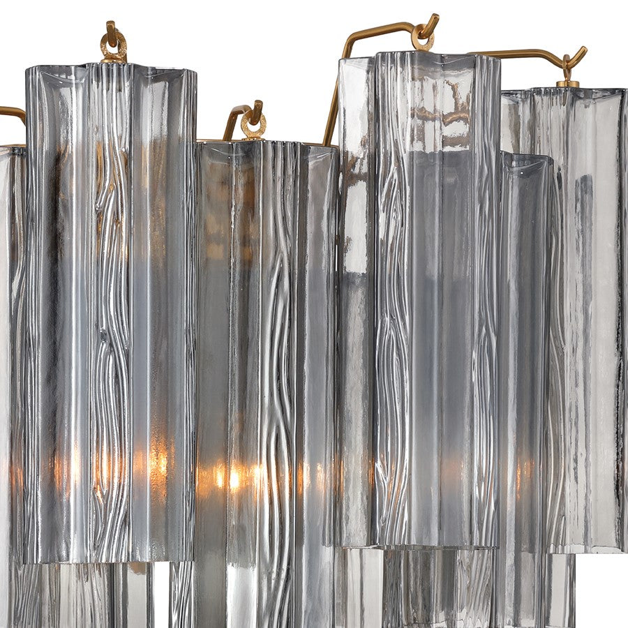 Crystorama Addis 2 Light 12" Sconce, Gray/Brass/Gold/Smoke