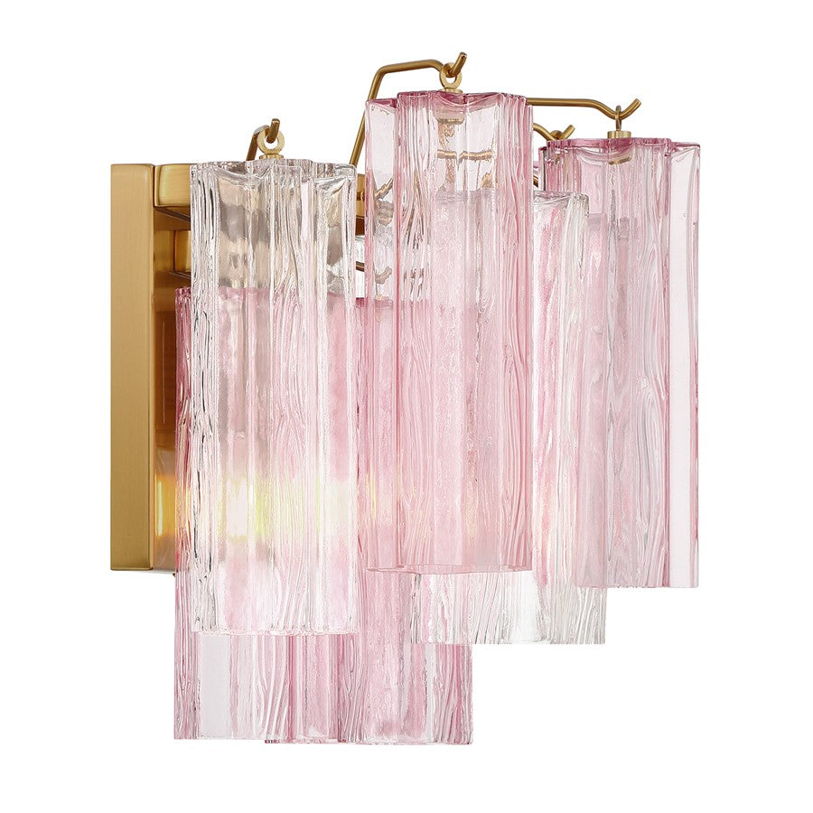 Crystorama Addis 2 Light Geometric Sconce, Brass/Gold/Spring