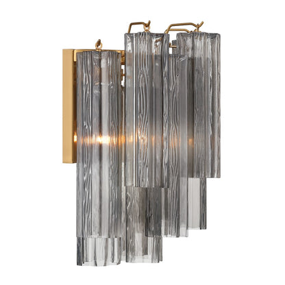 Crystorama Addis 2 Light 15" Sconce, Gray/Brass/Gold/Smoke
