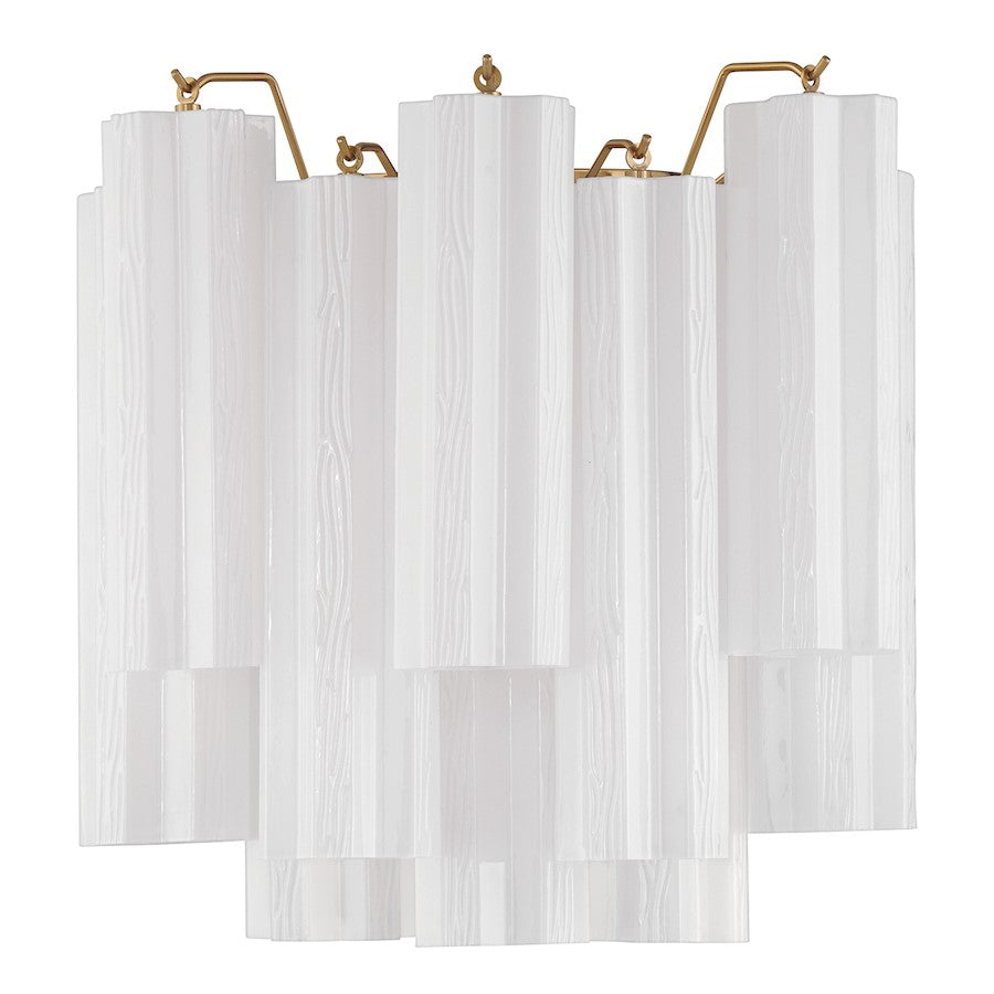 Crystorama Addis 2 Light Sconce, Aged Brass/Tronchi Glass White
