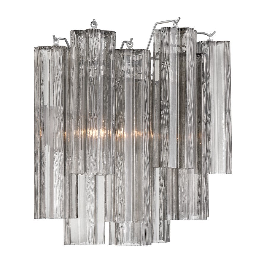 Crystorama Addis 2 Light Sconce, Chrome/Tronchi Glass Smoke