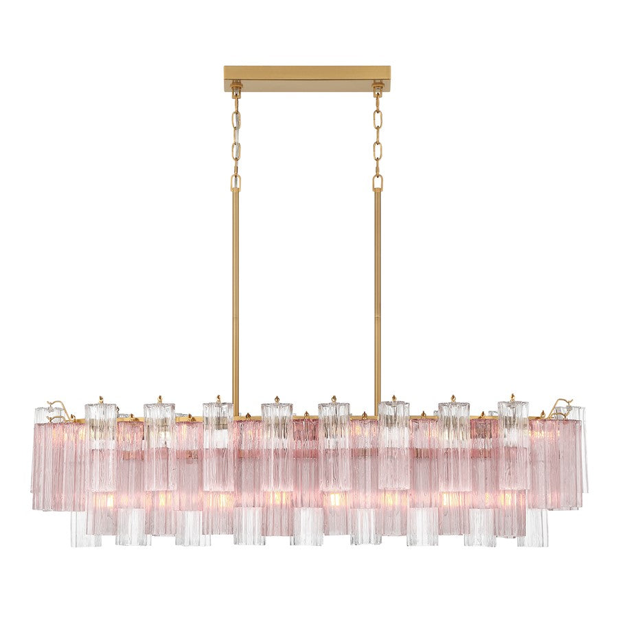 Crystorama Addis 14 Light Linear Chandelier, Brass/Gold/Spring