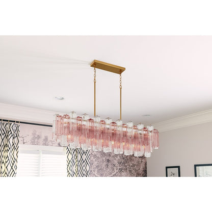 Crystorama Addis 14 Light Linear Chandelier, Brass/Gold/Spring