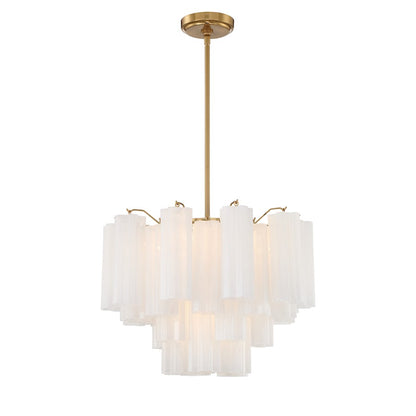 Crystorama Addis 7 Light Flush Mount, Brass/Tronchi Glass White