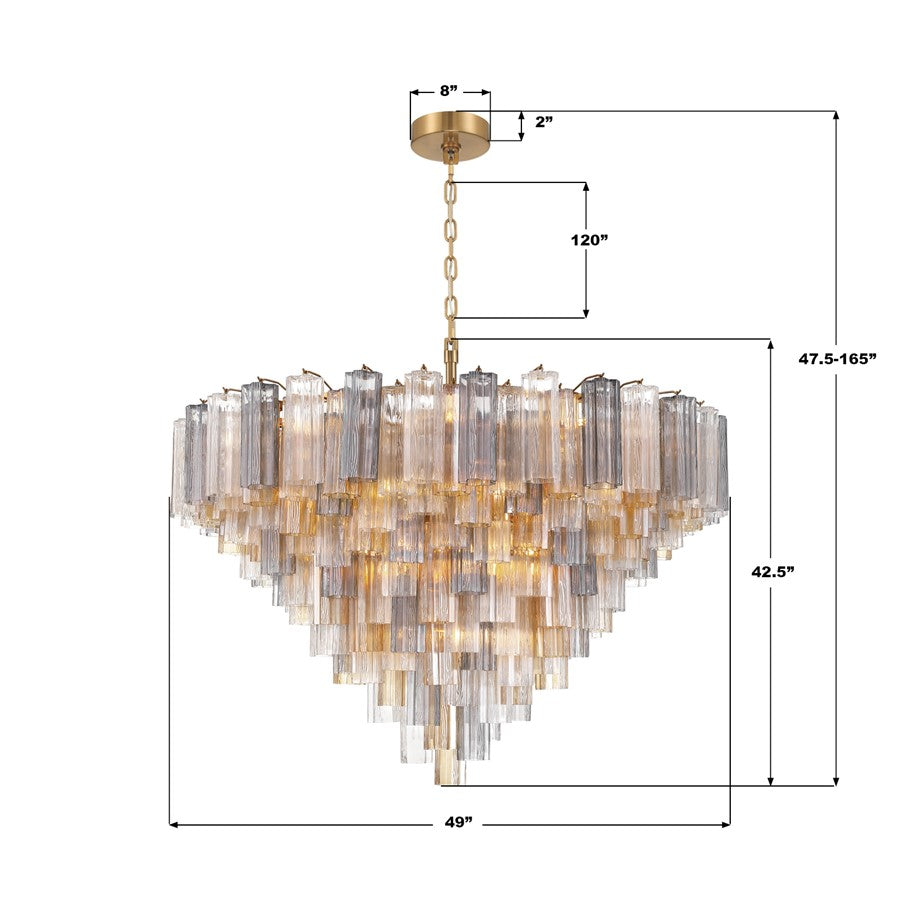 Crystorama Addis 28 Light 49" Chandelier, Aged Brass/Autumn