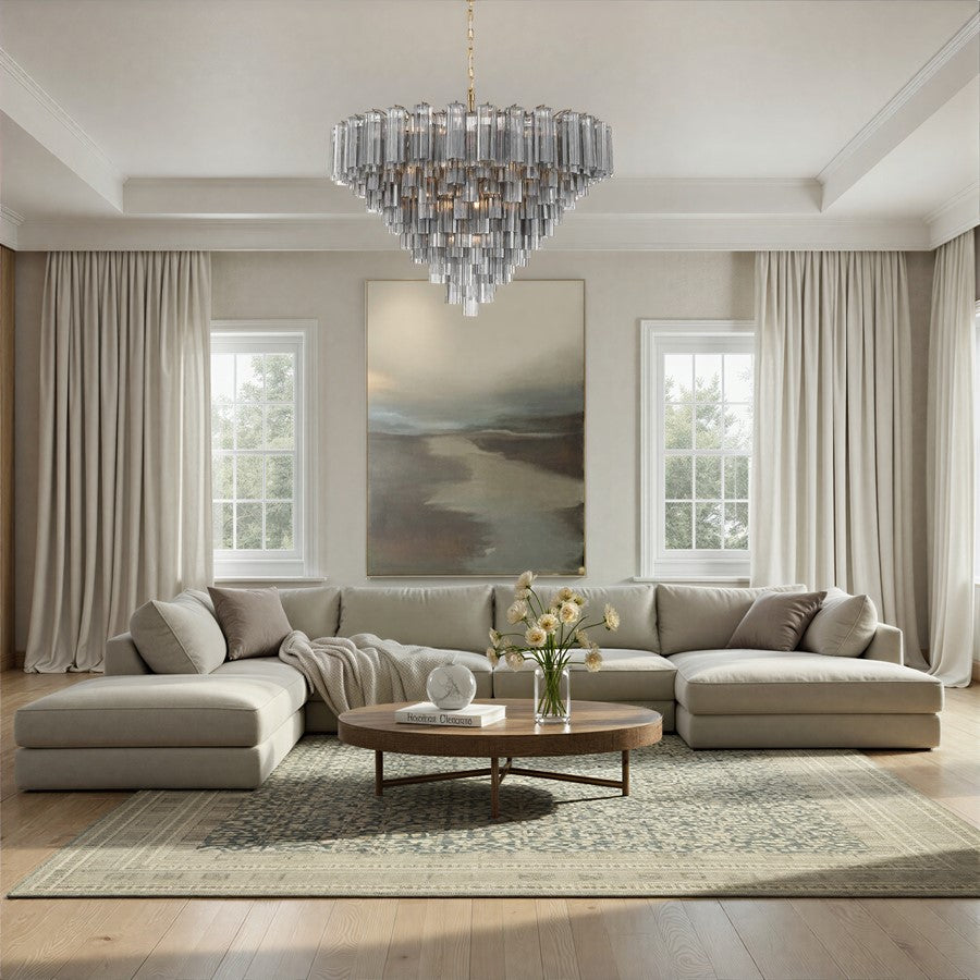 Crystorama Addis 28 Light 49" Chandelier, Aged Brass/Smoke