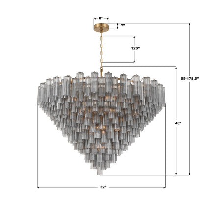 Crystorama Addis 40 Light 62" Chandelier, Aged Brass/Smoke