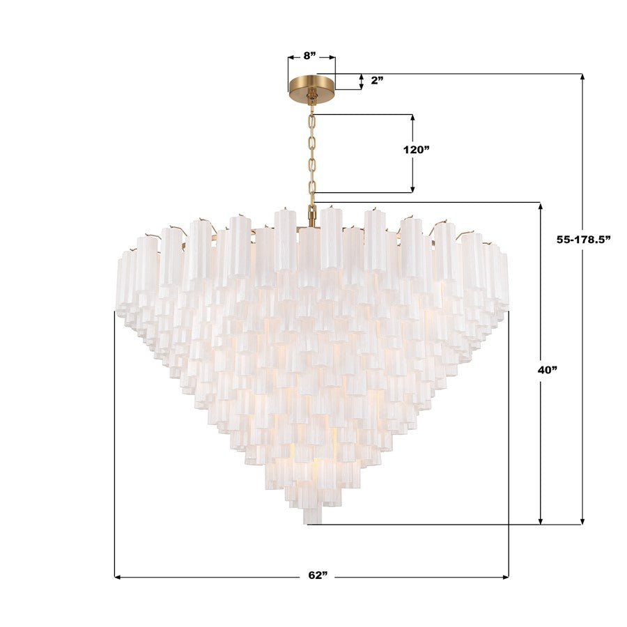 Crystorama Addis 40 Light 62" Chandelier, Aged Brass/White