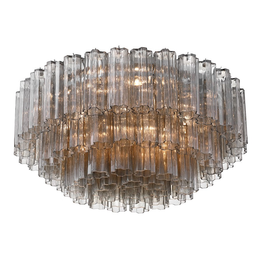 Crystorama Addis 16Lt Flush Mount, Chrome/Tronchi Glass Smoke
