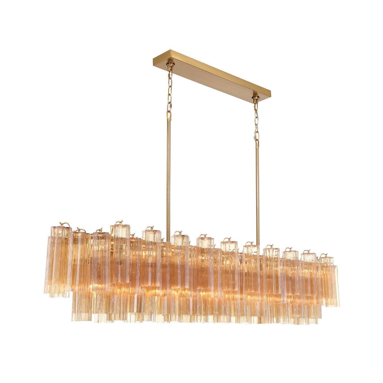 Crystorama Addis 65in 16-Light Linear Chandelier | Mid-Century Aged Brass Steel and Amber Tronchi Glass | Kitchen Island & Dining Room | Model ADD-337-AG-AM