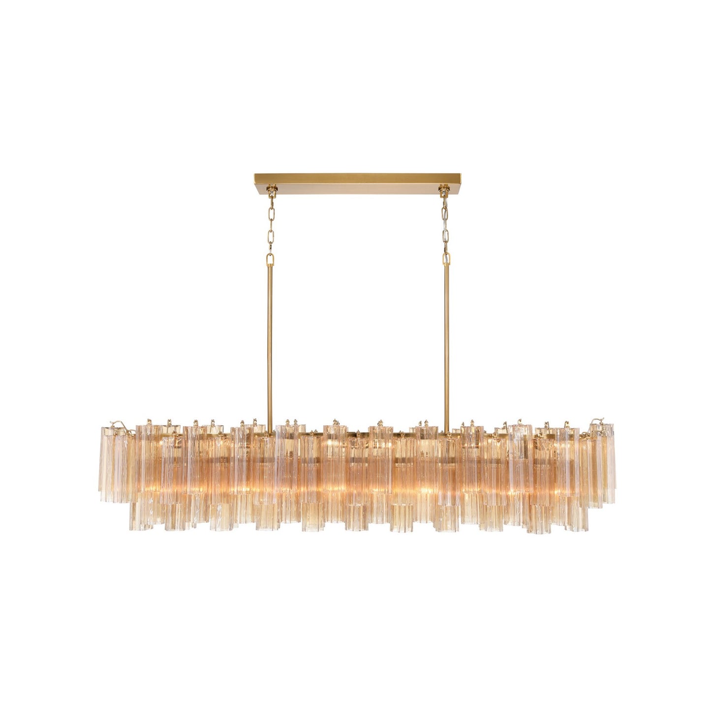 Crystorama Addis 65in 16-Light Linear Chandelier | Mid-Century Aged Brass Steel and Amber Tronchi Glass | Kitchen Island & Dining Room | Model ADD-337-AG-AM