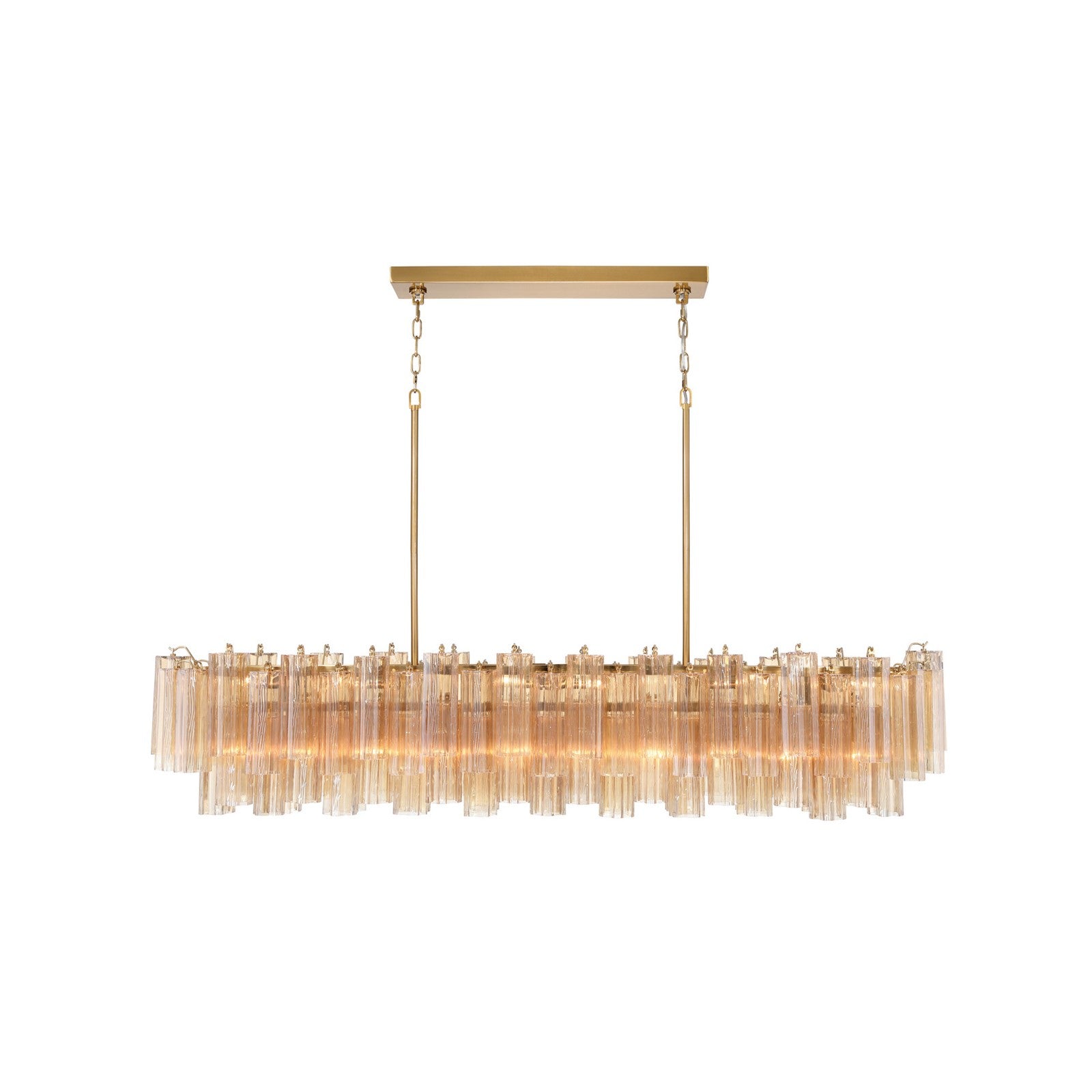 Crystorama Addis 65in 16-Light Linear Chandelier | Mid-Century Aged Brass Steel and Amber Tronchi Glass | Kitchen Island & Dining Room | Model ADD-337-AG-AM