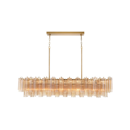Crystorama Addis 65in 16-Light Linear Chandelier | Mid-Century Aged Brass Steel and Amber Tronchi Glass | Kitchen Island & Dining Room | Model ADD-337-AG-AM
