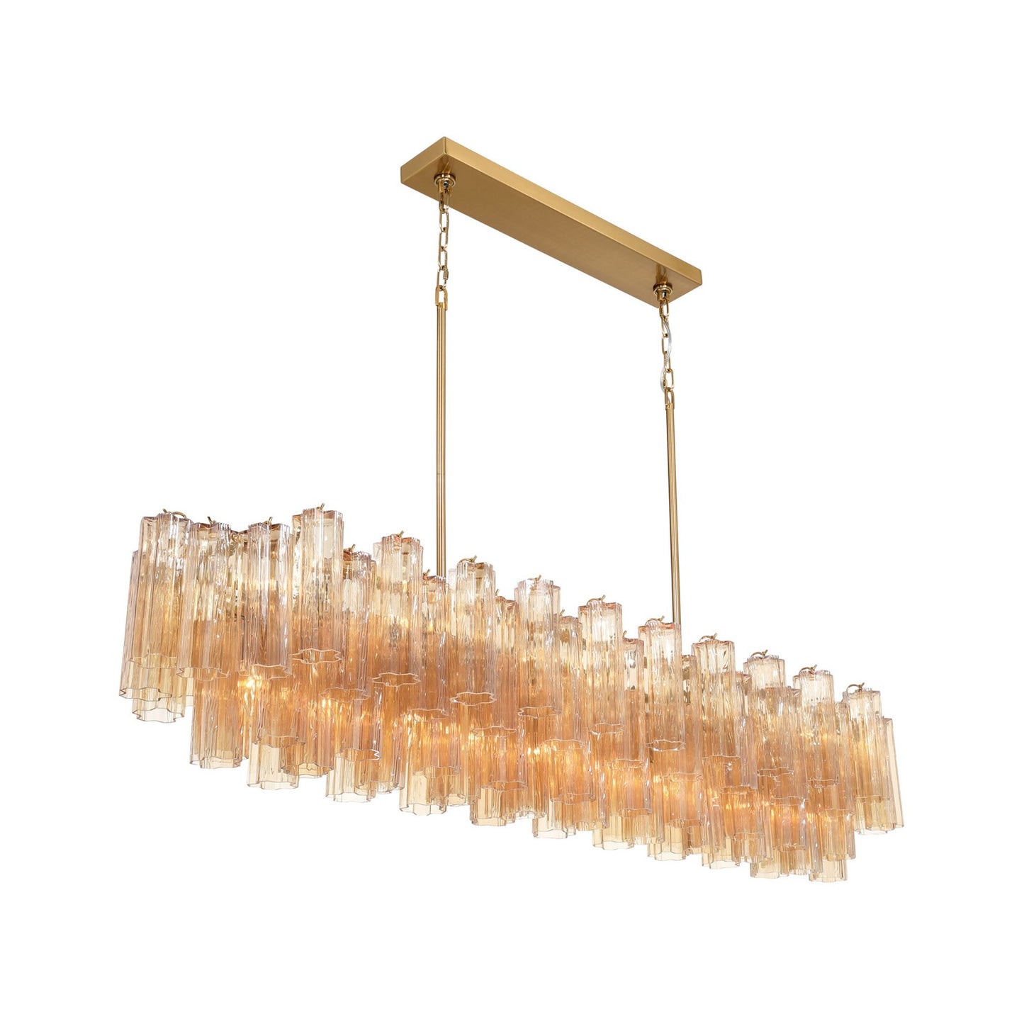 Crystorama Addis 65in 16-Light Linear Chandelier | Mid-Century Aged Brass Steel and Amber Tronchi Glass | Kitchen Island & Dining Room | Model ADD-337-AG-AM