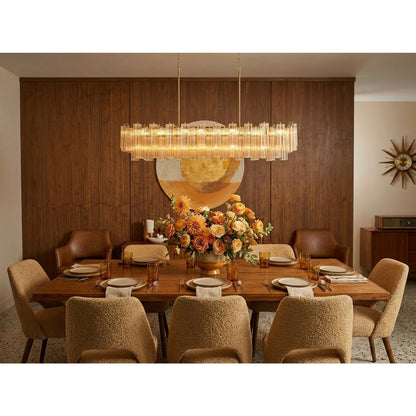 Crystorama Addis 65in 16-Light Linear Chandelier | Mid-Century Aged Brass Steel and Amber Tronchi Glass | Kitchen Island & Dining Room | Model ADD-337-AG-AM