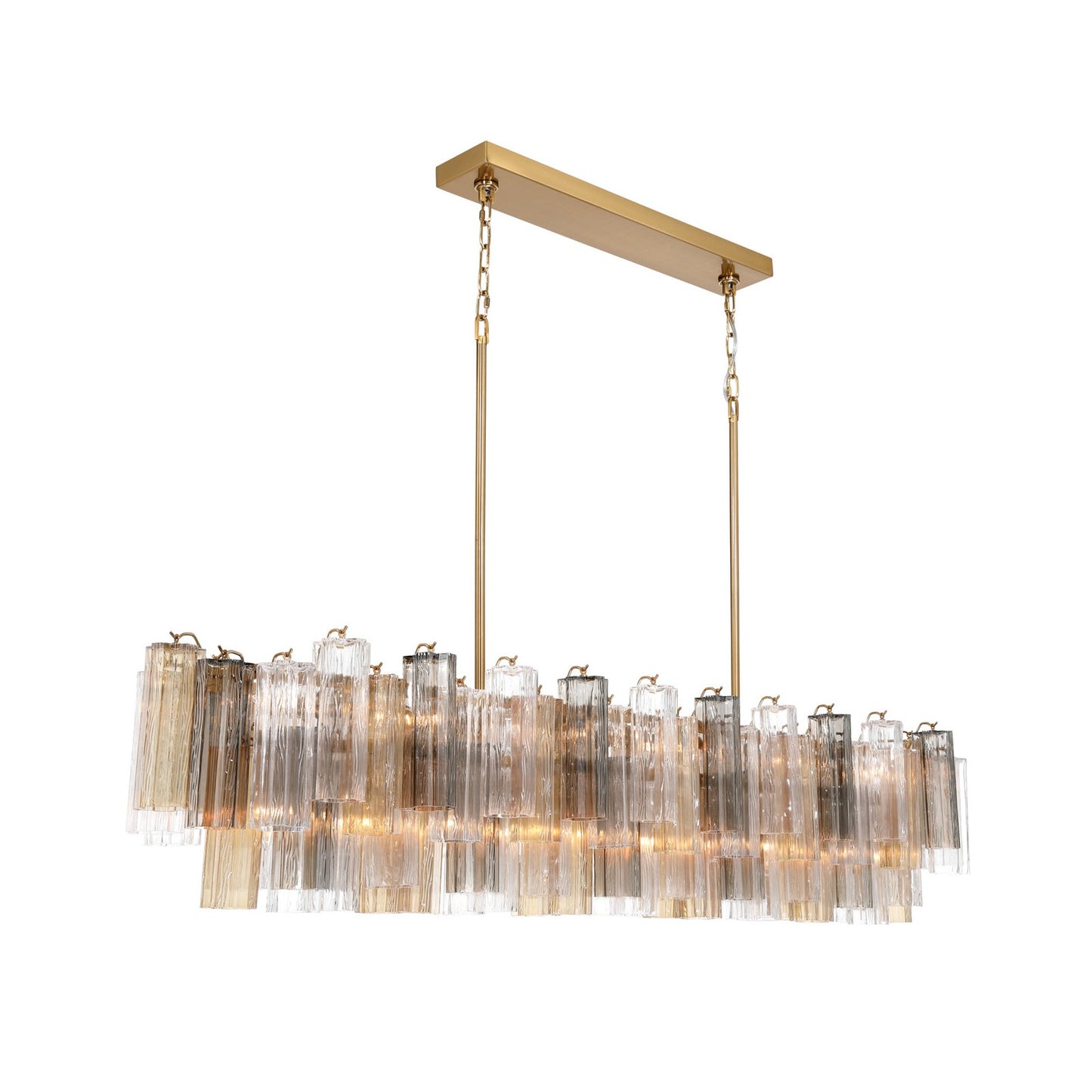 Crystorama Addis 65in 16-Light Linear Chandelier | Mid-Century Aged Brass Steel and Autumn Tronchi Glass | Kitchen Island & Dining Room | Model ADD-337-AG-AU