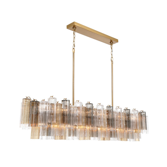 Crystorama Addis 65in 16-Light Linear Chandelier | Mid-Century Aged Brass Steel and Autumn Tronchi Glass | Kitchen Island & Dining Room | Model ADD-337-AG-AU