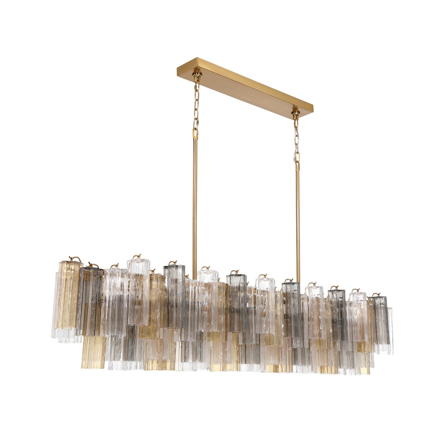 Crystorama Addis 65in 16-Light Linear Chandelier | Mid-Century Aged Brass Steel and Autumn Tronchi Glass | Kitchen Island & Dining Room | Model ADD-337-AG-AU