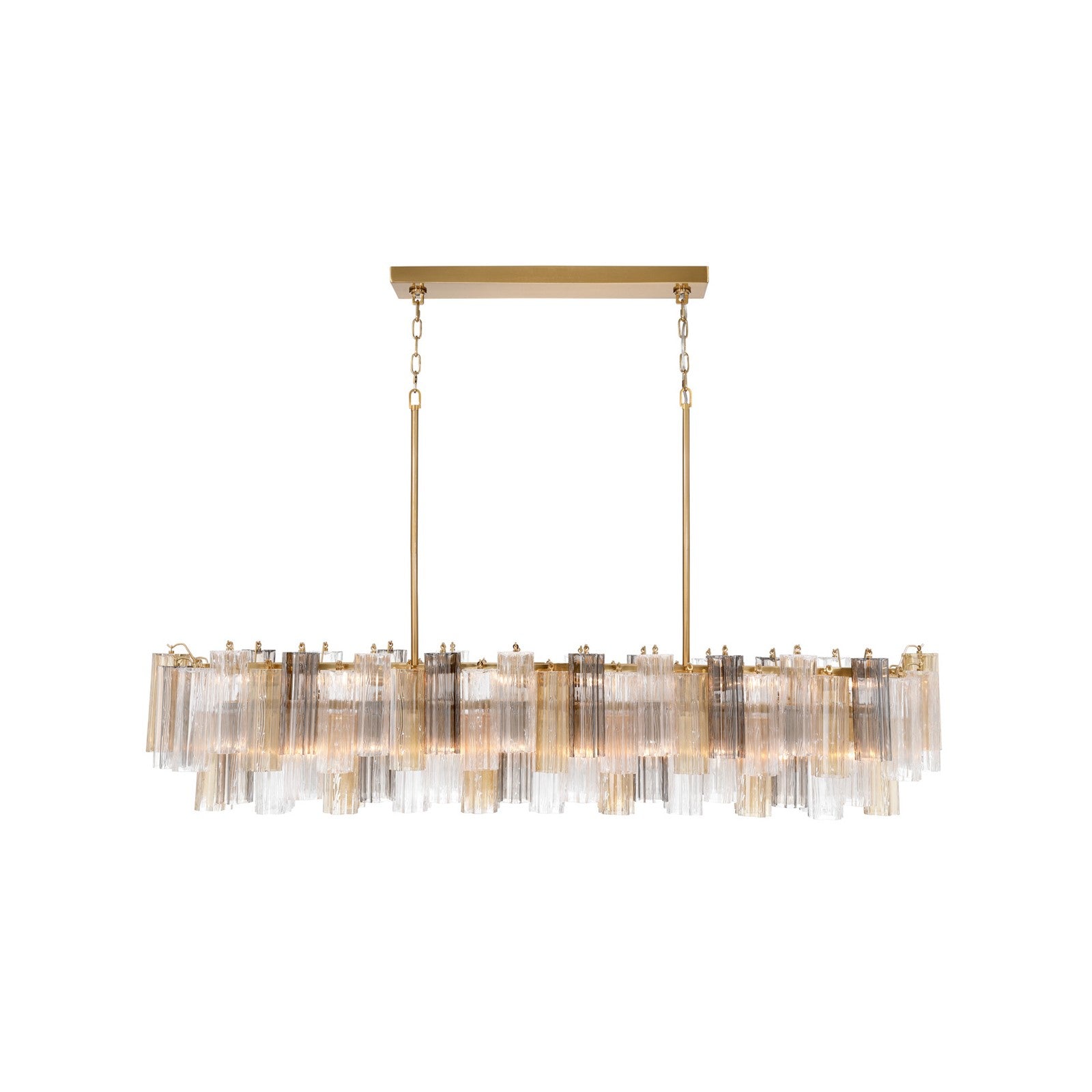 Crystorama Addis 65in 16-Light Linear Chandelier | Mid-Century Aged Brass Steel and Autumn Tronchi Glass | Kitchen Island & Dining Room | Model ADD-337-AG-AU