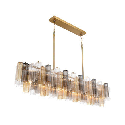 Crystorama Addis 65in 16-Light Linear Chandelier | Mid-Century Aged Brass Steel and Autumn Tronchi Glass | Kitchen Island & Dining Room | Model ADD-337-AG-AU