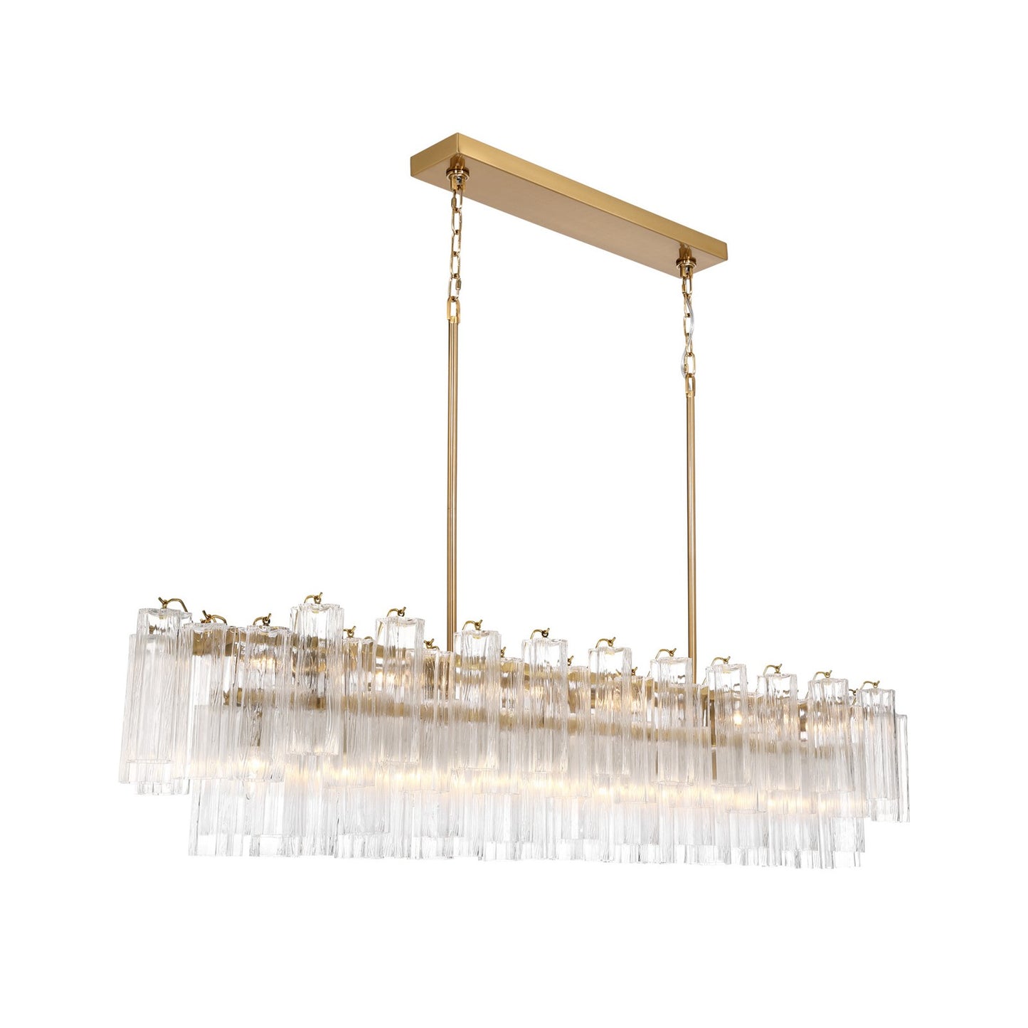 Crystorama Addis 65in 16-Light Linear Chandelier | Mid-Century Aged Brass and Clear Tronchi Glass | Dining Room & Kitchen Island | 65 x 14 x 13.5 in | Model ADD-337-AG-CL