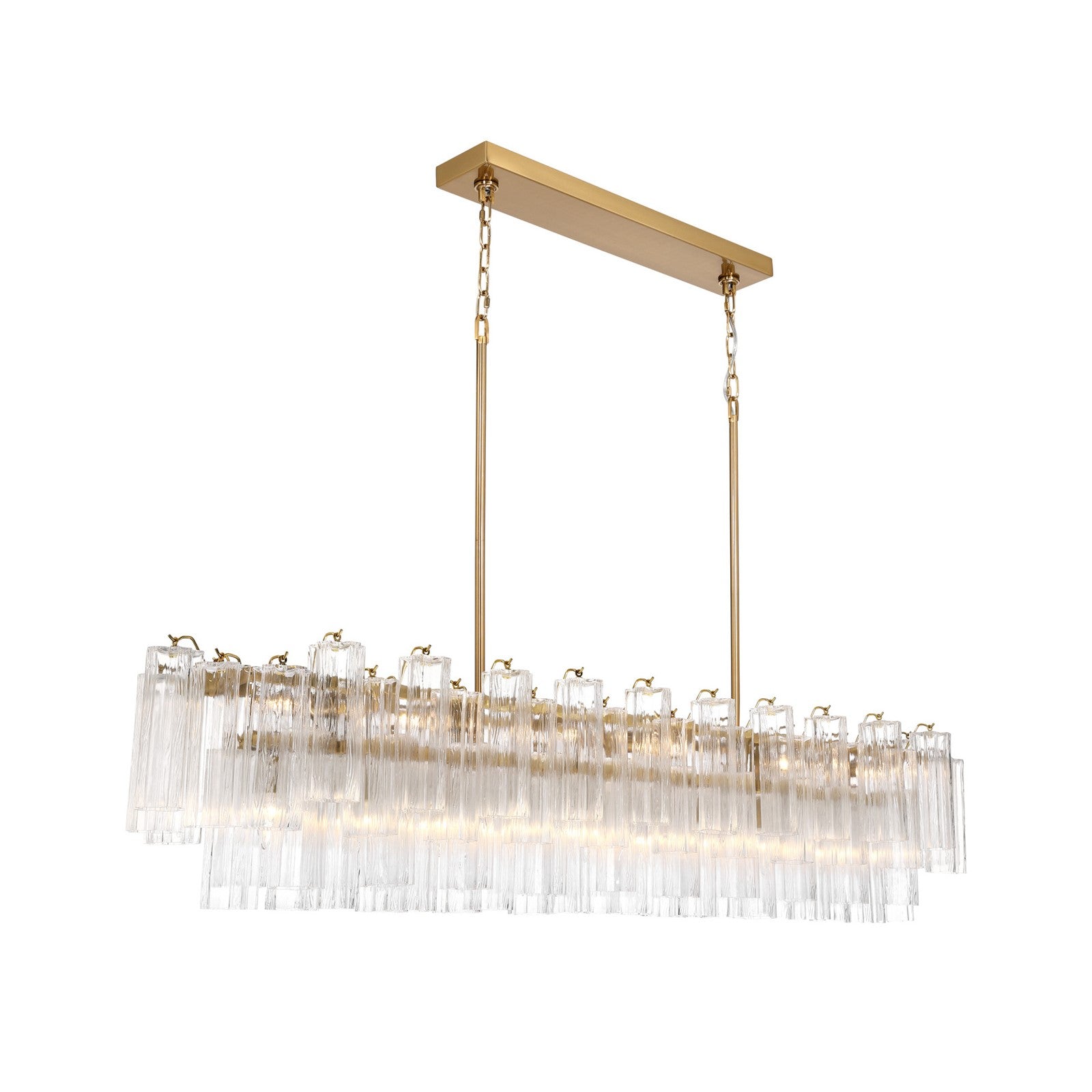 Crystorama Addis 65in 16-Light Linear Chandelier | Mid-Century Aged Brass and Clear Tronchi Glass | Dining Room & Kitchen Island | 65 x 14 x 13.5 in | Model ADD-337-AG-CL
