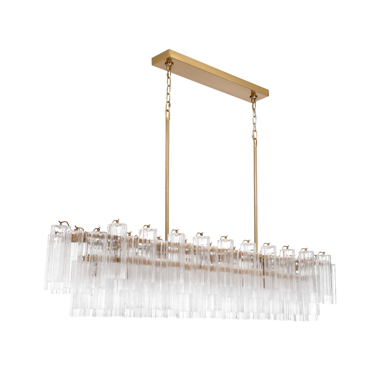 Crystorama Addis 65in 16-Light Linear Chandelier | Mid-Century Aged Brass and Clear Tronchi Glass | Dining Room & Kitchen Island | 65 x 14 x 13.5 in | Model ADD-337-AG-CL