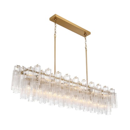 Crystorama Addis 65in 16-Light Linear Chandelier | Mid-Century Aged Brass and Clear Tronchi Glass | Dining Room & Kitchen Island | 65 x 14 x 13.5 in | Model ADD-337-AG-CL