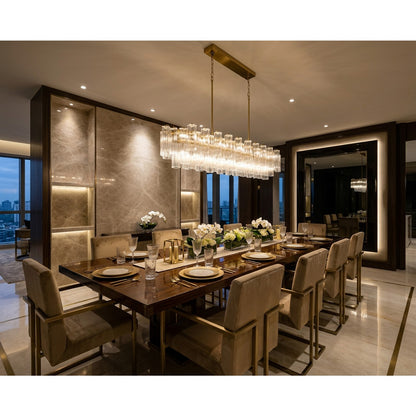 Crystorama Addis 65in 16-Light Linear Chandelier | Mid-Century Aged Brass and Clear Tronchi Glass | Dining Room & Kitchen Island | 65 x 14 x 13.5 in | Model ADD-337-AG-CL