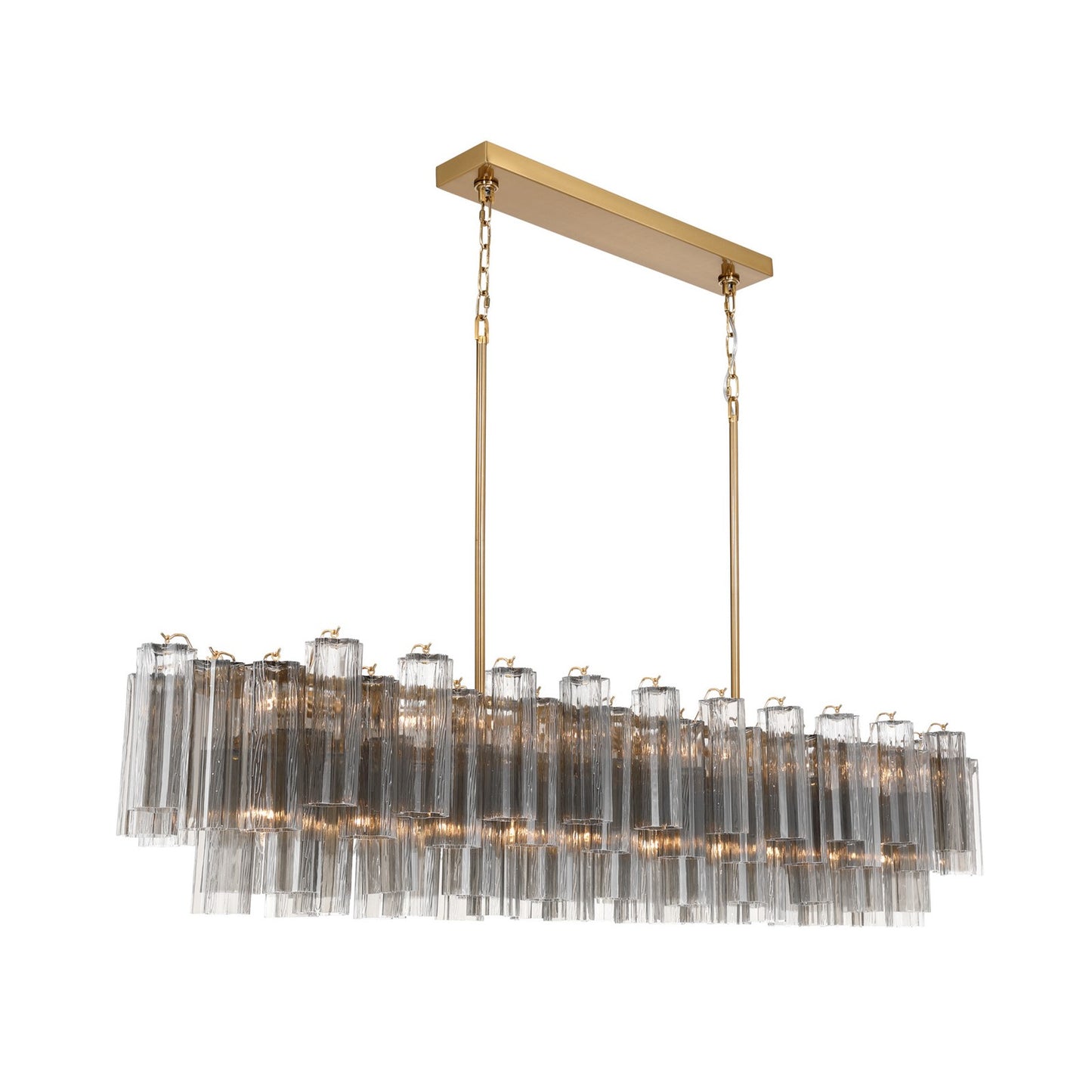 Crystorama Addis 65in 16-Light Linear Chandelier | Mid-Century Aged Brass and Smoke Tronchi Glass | Dining Room & Kitchen Island | 65 x 14 x 13.5 in | Model ADD-337-AG-SM