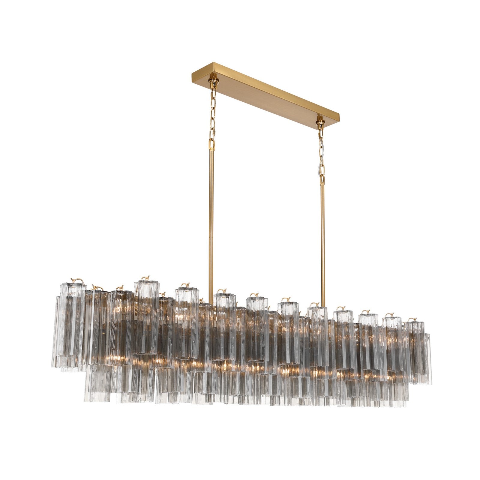 Crystorama Addis 65in 16-Light Linear Chandelier | Mid-Century Aged Brass and Smoke Tronchi Glass | Dining Room & Kitchen Island | 65 x 14 x 13.5 in | Model ADD-337-AG-SM