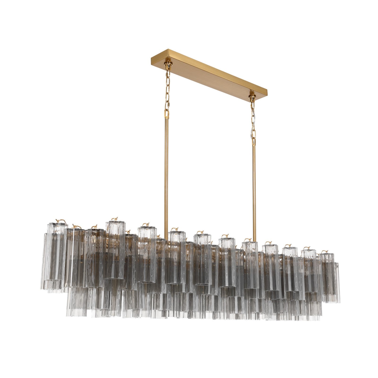 Crystorama Addis 65in 16-Light Linear Chandelier | Mid-Century Aged Brass and Smoke Tronchi Glass | Dining Room & Kitchen Island | 65 x 14 x 13.5 in | Model ADD-337-AG-SM