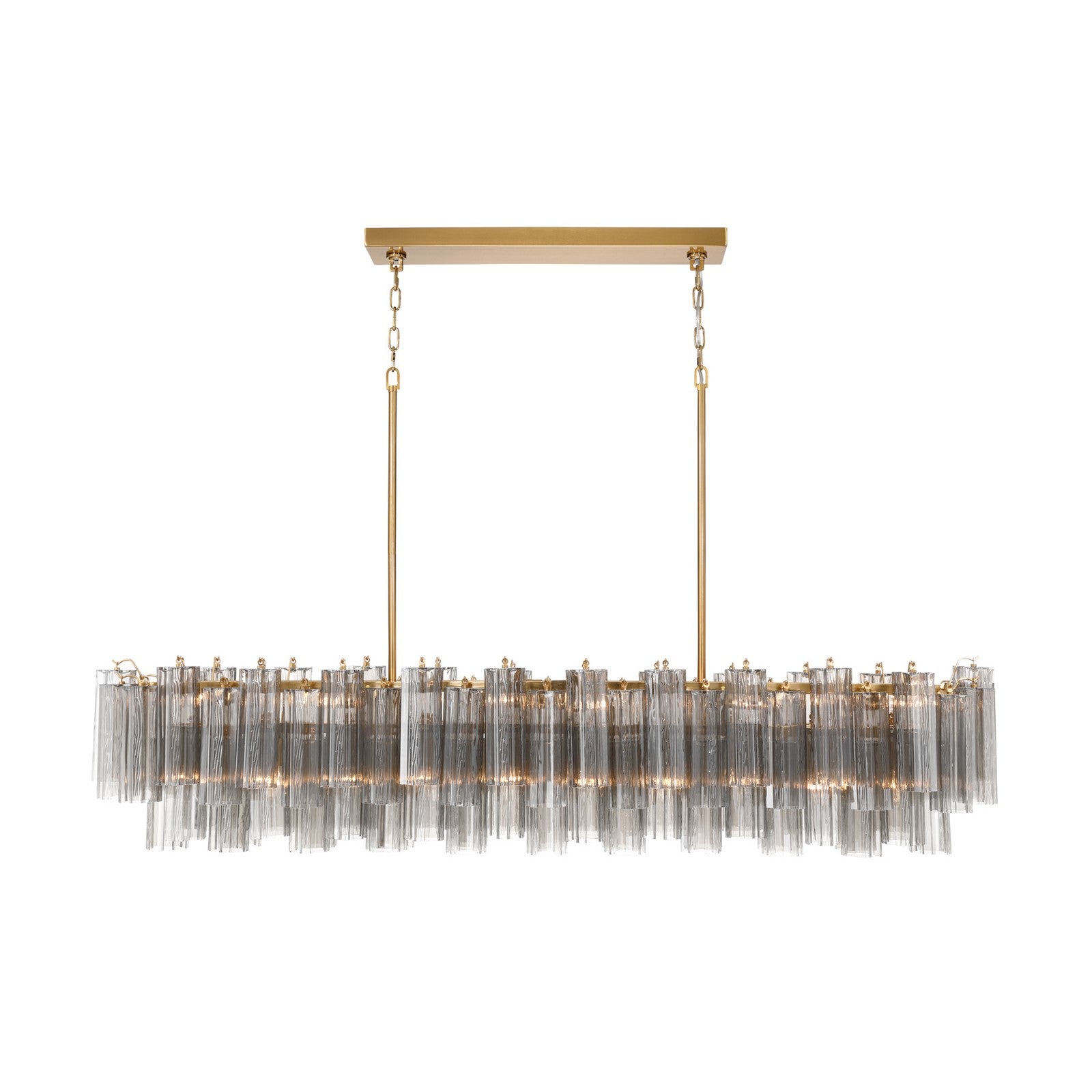 Crystorama Addis 65in 16-Light Linear Chandelier | Mid-Century Aged Brass and Smoke Tronchi Glass | Dining Room & Kitchen Island | 65 x 14 x 13.5 in | Model ADD-337-AG-SM