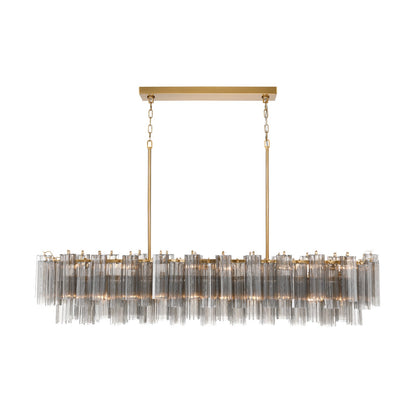 Crystorama Addis 65in 16-Light Linear Chandelier | Mid-Century Aged Brass and Smoke Tronchi Glass | Dining Room & Kitchen Island | 65 x 14 x 13.5 in | Model ADD-337-AG-SM