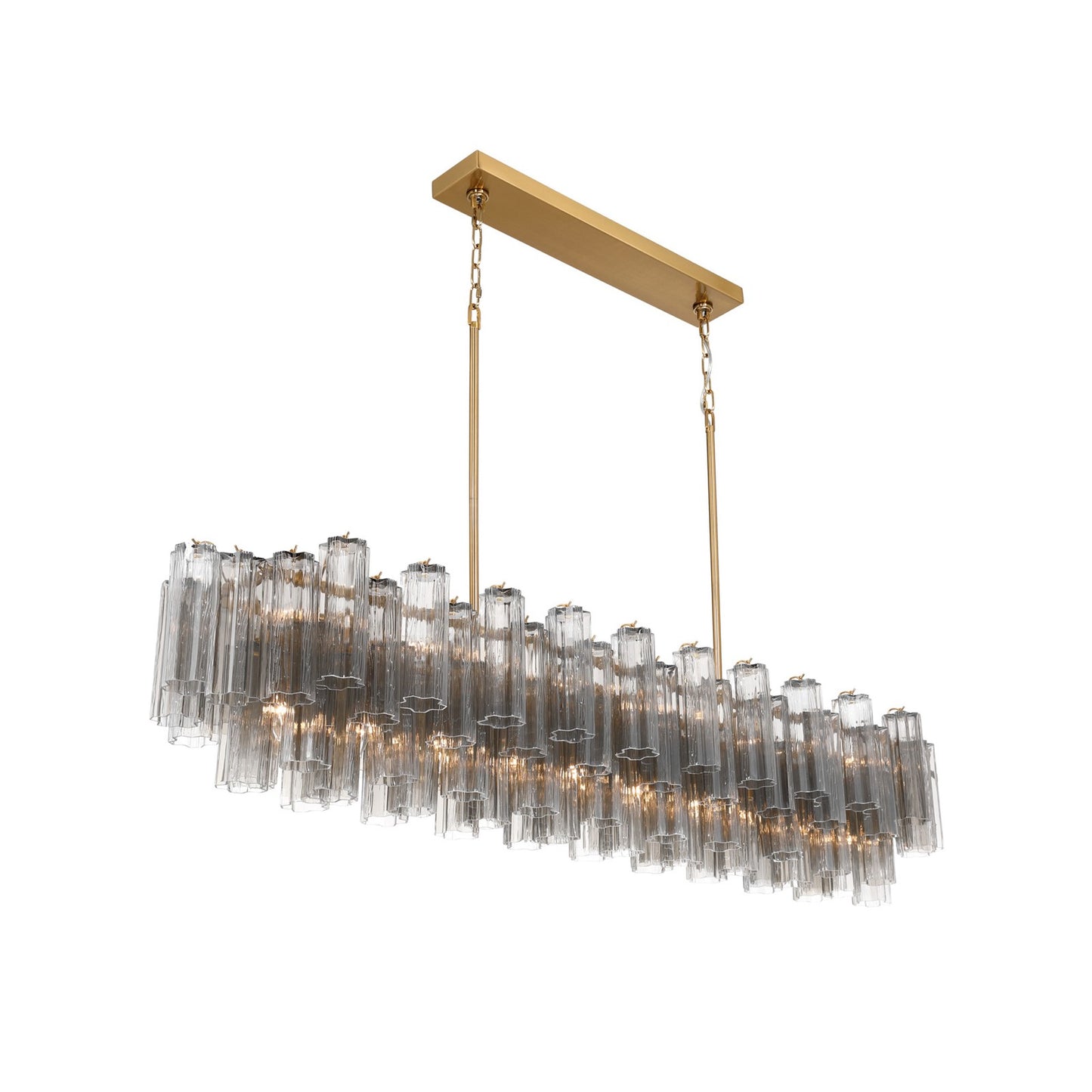 Crystorama Addis 65in 16-Light Linear Chandelier | Mid-Century Aged Brass and Smoke Tronchi Glass | Dining Room & Kitchen Island | 65 x 14 x 13.5 in | Model ADD-337-AG-SM